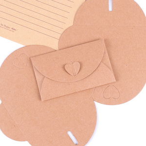 Stringa di carta fatta a mano busta romantica con lettera d'amore busta con bottone d'amore Vintage carta regalo in carta Kraft con busta - Product Image 4