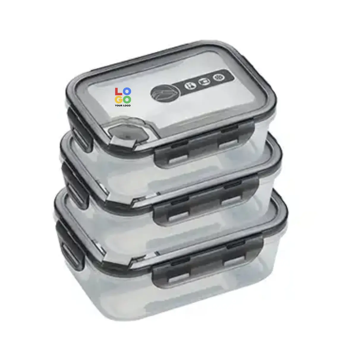 फैक्टरी कस्टम लोगो माइक्रोवेवेबल क्रिस्पर सेट एयरटाइट भोजन प्रीप बेन्टो सलाद बॉक्स 3 प्लास्टिक खाद्य भंडारण कंटेनर