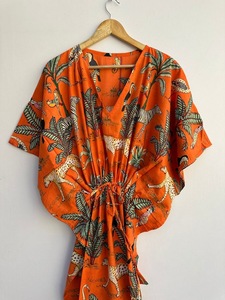 Hint el yapımı Farida Kahlo Kaftan uzun pamuk Kaftan kapak up gecelik Kaftan kadın giyim kadın elbise kıyafeti giymek