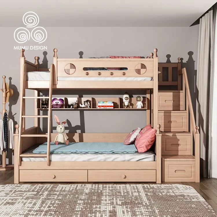 Двухъярусная кровать для мальчиков с лестницей, распродажа, мебель, двухслойная детская кровать из массива дерева