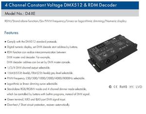 D4-XE 16-Bit-LED-Lichtleisten DMX-Controller Numerische Anzeige RGB RGBW DMX-Decoder RDM DMX512 Dimmer XLR3 RJ45 Green Terminal - Product Image 4