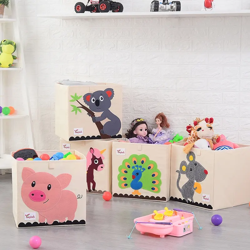 Caixa organizadora de desenhos animados em cubo, caixa oxford dobrável para armazenamento de roupas, brinquedos, organizador para crianças