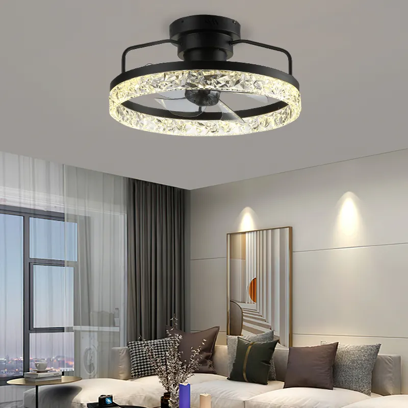 SLYNN Ventilador de teto com lâmpada de controle remoto de 3 cores regulável, lâmpada suspensa LED invisível para escritório doméstico, preto