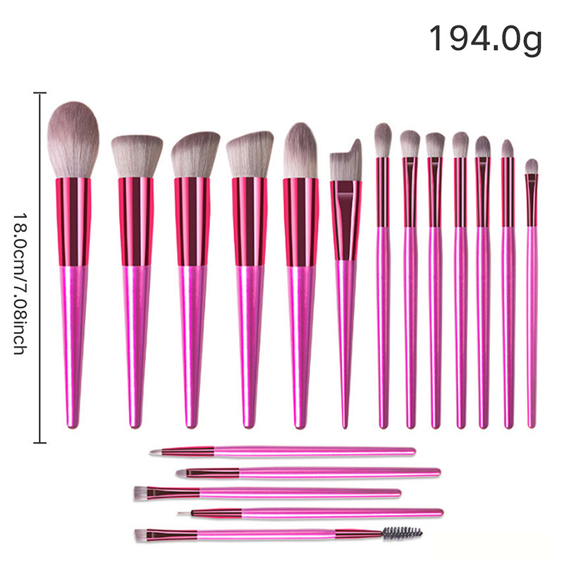 Ensemble de 18 pinceaux de maquillage roses avec manches en bois
