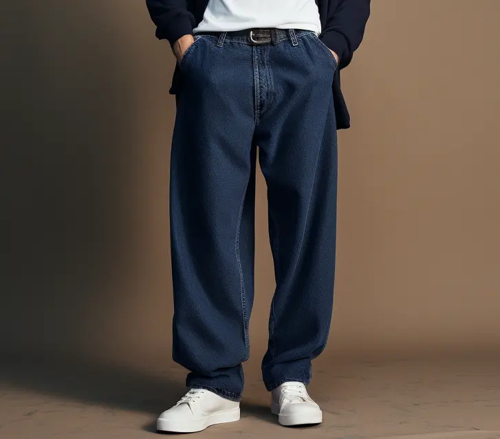 2024 nuevo estilo japonés para hombre recto Cargo pantalones vaqueros de pierna ancha hombres algodón suelto azul oscuro Jeans para hombres
