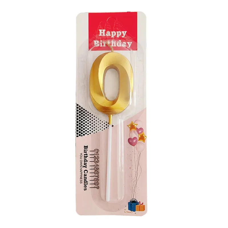 Venta caliente 0-9 oro digital creativo sin humo velas de PVC tarjeta de succión de cera de parafina de números de feliz cumpleaños de la torta vela