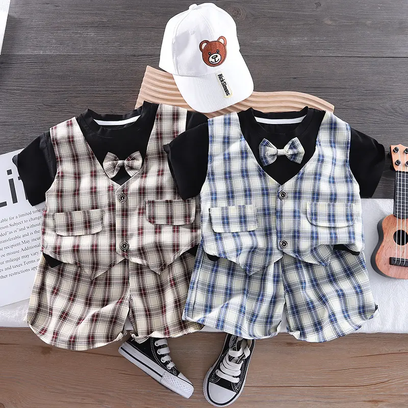 Set celana pendek musim panas bayi, kemeja pakaian Formal katun untuk anak laki-laki 4 hingga 5 tahun Set pakaian bayi laki-laki