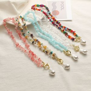 New Colorful Natural Stones Beaded Gravel Pearl Charms Necklace Collarbone <strong>Chains</strong>