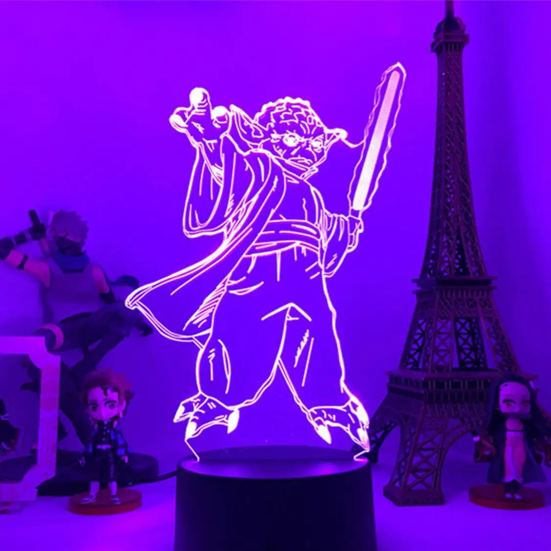 Yoda bébé lampes 3d pour enfants, 7 couleurs changeantes jouets lumières LED lampe d'illusion optique noël 3D veilleuse cadeaux maison déco