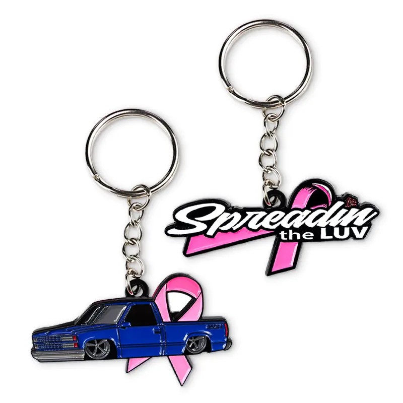 Porte-clés en métal personnalisé, breloque promotionnelle de porte-clés de sensibilisation au cancer du sein avec ruban rose