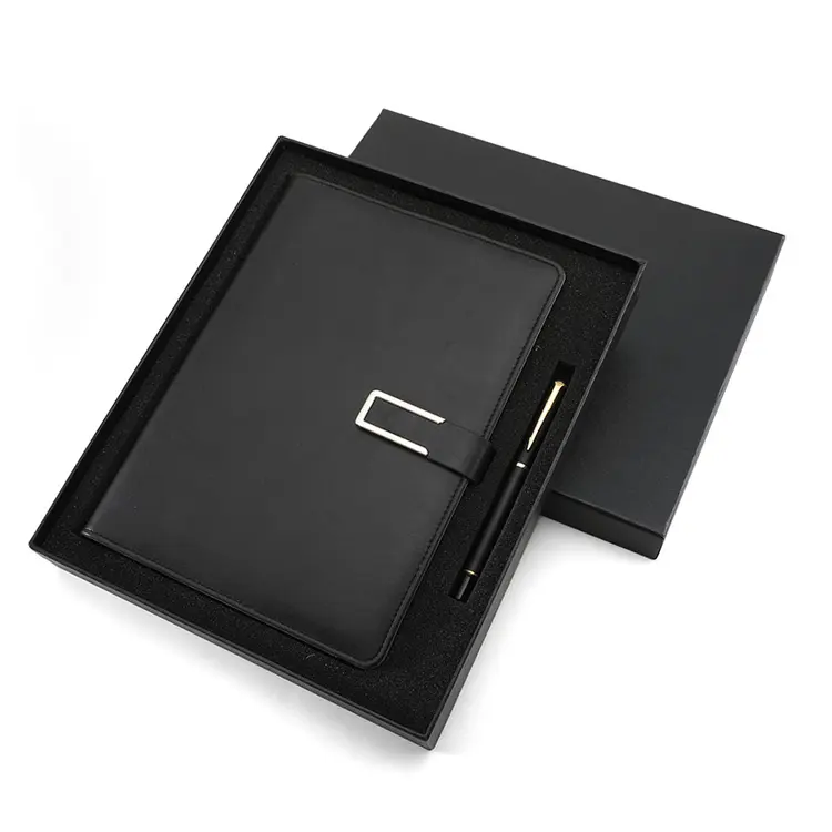 Fabricantes de fonte de logotipo personalizado em relevo luxo A5 PU caderno de couro com caneta