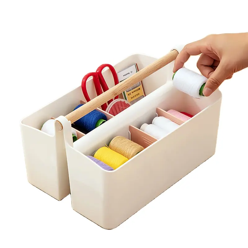 Портативный Настольный органайзер для косметики, многофункциональная коробка для хранения, органайзер для косметики, коробка с деревянной ручкой