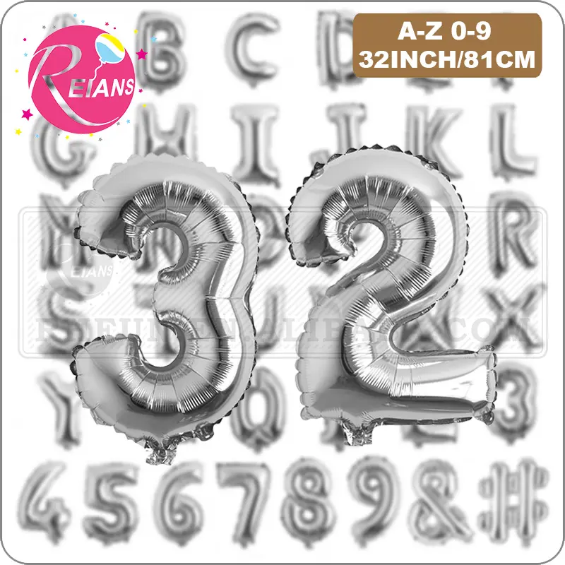 32 pulgadas gran globo de A-Z 0-9 carta para boda decoración de la fiesta de cumpleaños de plata boda suministros grandes Globos venta al por mayor