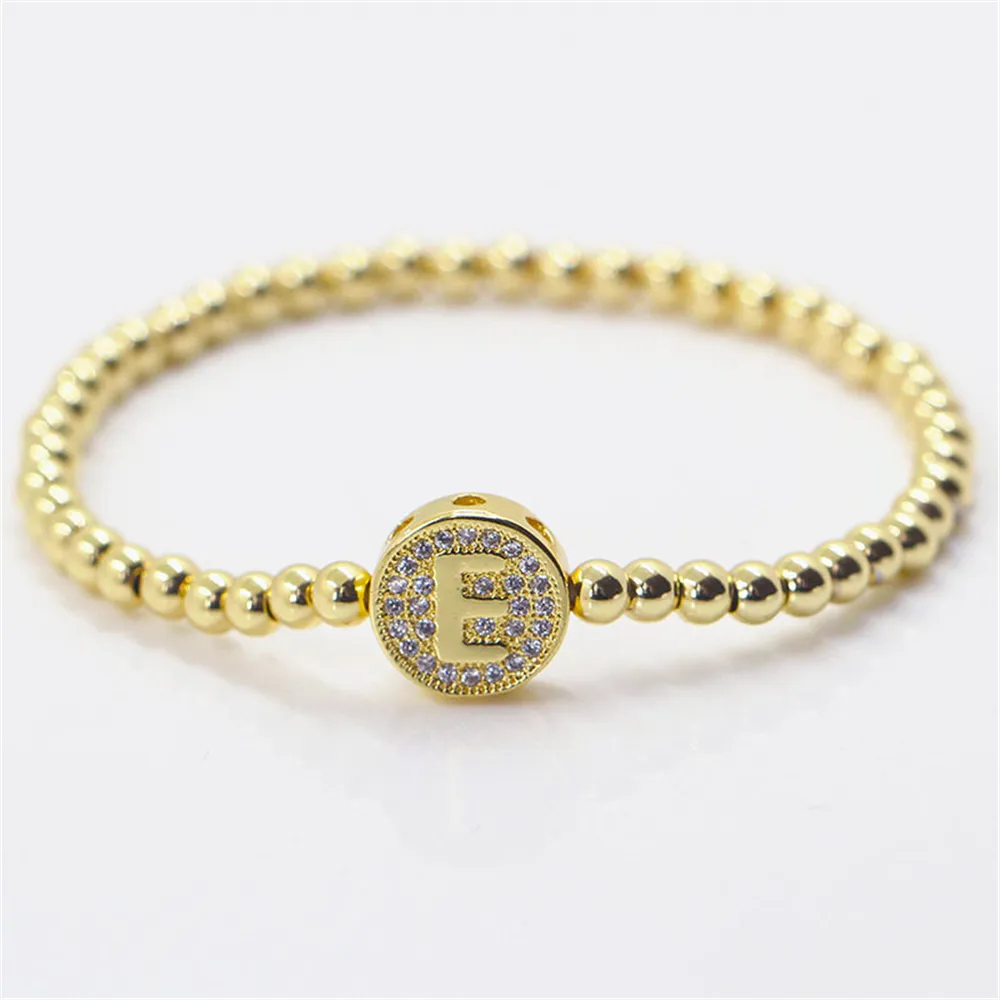 Nuovo braccialetto di perline in acciaio inossidabile da 4MM per donna colore oro A-Z iniziali nome bracciali con zirconi uomo 26 lettere gioielli elastici