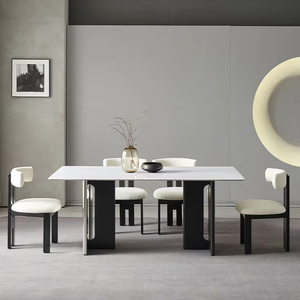 Mesa de comedor de roca minimalista moderna de lujo ligero, mesa de comedor de roca de tamaño pequeño rectangular de madera maciza de gama alta para el hogar - Product Image 2