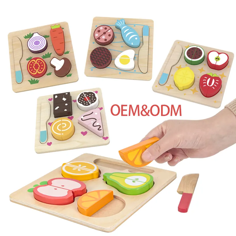 بيع بالجملة خشبية لعبة قطع التظاهر قطع الفواكه والخضروات كتل لغز 3D لعبة الاطفال التعليم المبكر