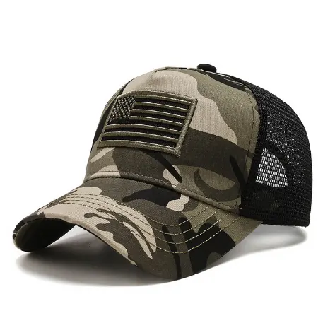 BSCI caza camuflaje sombrero personalizado estructurado ala curva gorra de béisbol al por mayor 5 paneles sombreros de camionero