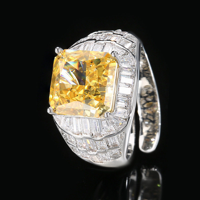 Bague ouverte avec diamant jaune taille Ice Flower