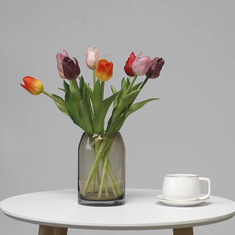 Látex pe materiais primas tulipas artificial toque real flor buquê para decoração de casa hotel restaurante mesa