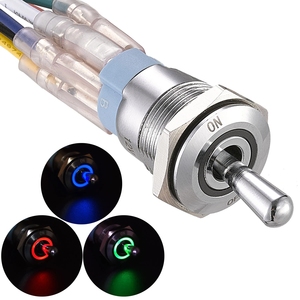 Interruttore a levetta a pulsante impermeabile da 12 Volt 12 V LED triplo RGB illuminato (rosso verde blu) 16mm - Product Image 1