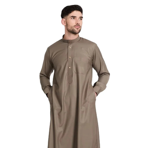Geleneksel erkek arap Thobe katı pamuk keten Abaya elbise uzun kollu cepler rahat etnik jujutarzı suudi arabistan - Product Image 6