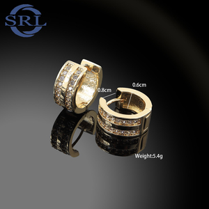 Altın pirinç Huggie küpe ile çift sıra zirkon taşlar günlük lüks Trendy toptan moda takı için dikişsiz çemberler - Product Image 2