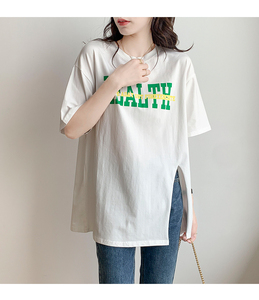 オーバーストック100% コットン半袖TシャツTシャツレディーストップOカラーロング裾在庫品オフシーズン在庫品 - Product Image 1