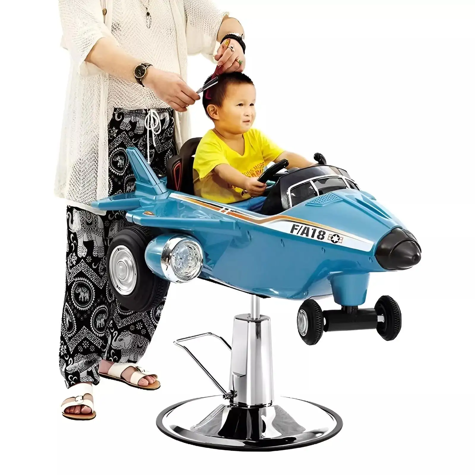 Blue kids barbiere sedia parrucchiere mobili forma di auto giocattolo taglio di capelli sedie per bambini