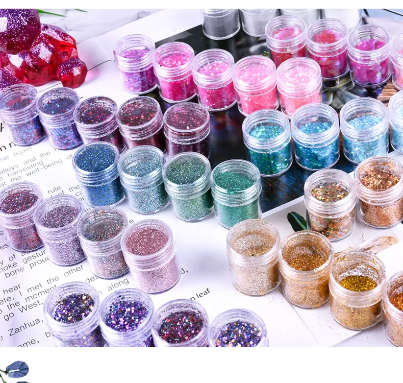 Đầy Màu Sắc Trắng Chunky Siêu Mỏng Nail Art Glitter Powder Bụi Với Màu Sắc Khác Nhau Sequins Flakes Nail Art Hỗn Hợp Sáng Bóng Bột