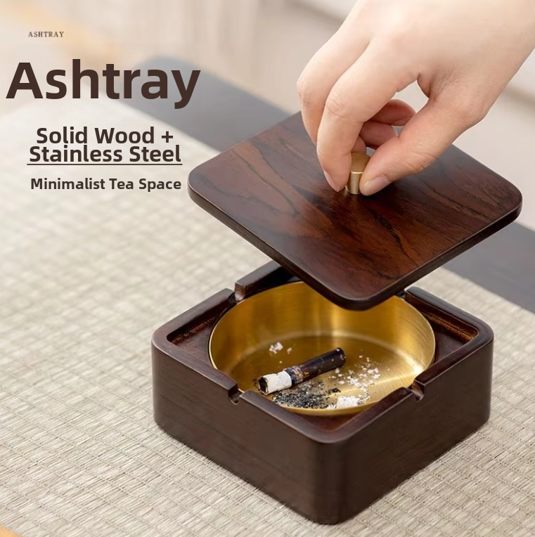 Solid wood square ashtray