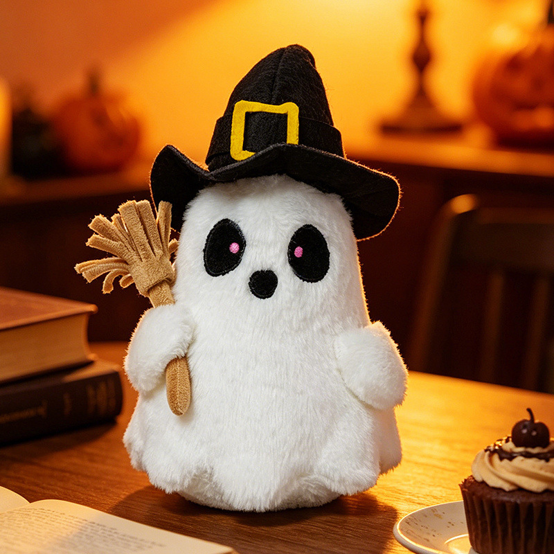 Set di Halloween - Scopa - Mago - Piccolo Fantasma Bianco - 28 cm