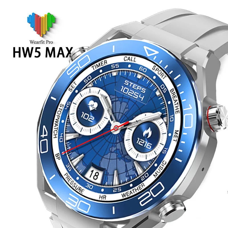 Wearfit Hw5 Max Smartwatch Met 3 Horlogebandjes 1.52 ''High-Definition Bluetooth Call Nfc Hartslagsport Luxe Heren Smartwatch