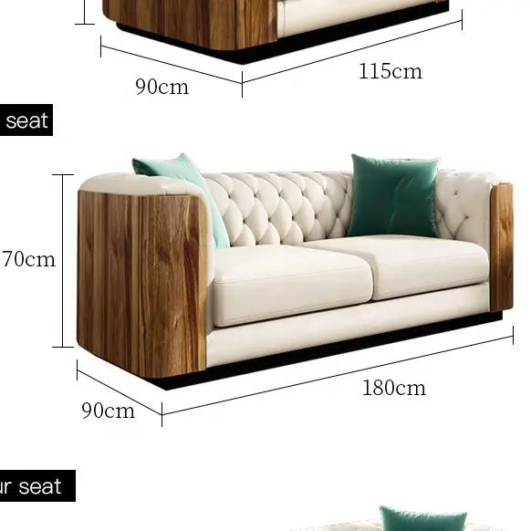 Sofá moderno de sala de estar, villa, hotel, móveis com suporte, estilo leve, simulação de luxo, sofá de couro para duas pessoas