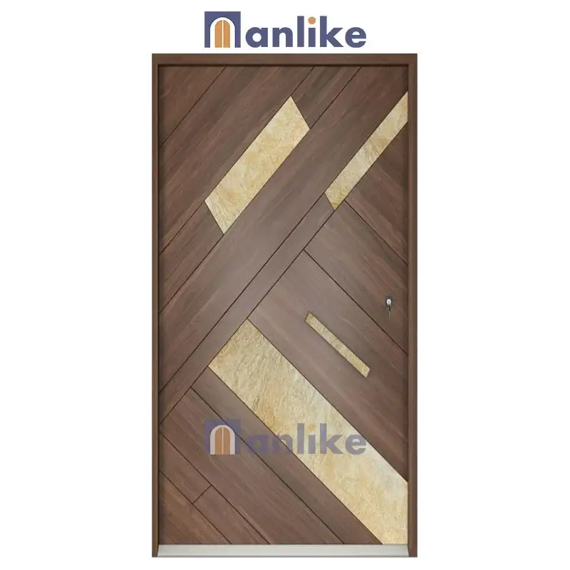 בדומה לוילה יוקרתית אבטחה קדמית עץ עץ 36x80 עיצוב דלת כניסה ציר מותאם אישית עם לוח צד