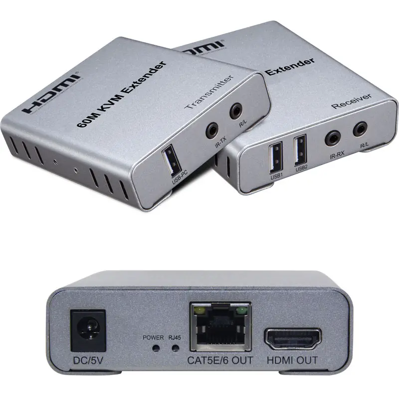 Extensor KVM HDMI de 60M sobre Ethernet Cat5e/6 Cable POC 1080P Extensor USB HDMI Divisor de extensión de audio y video para teclado USB PC