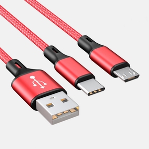 Custom Tew in <strong>One</strong> Nylon Usb Cable 2-in-1 Charging Data Cable Phone Type C Android 2 in 1 Usb Cable <strong>Charger</strong> - Product Image 1