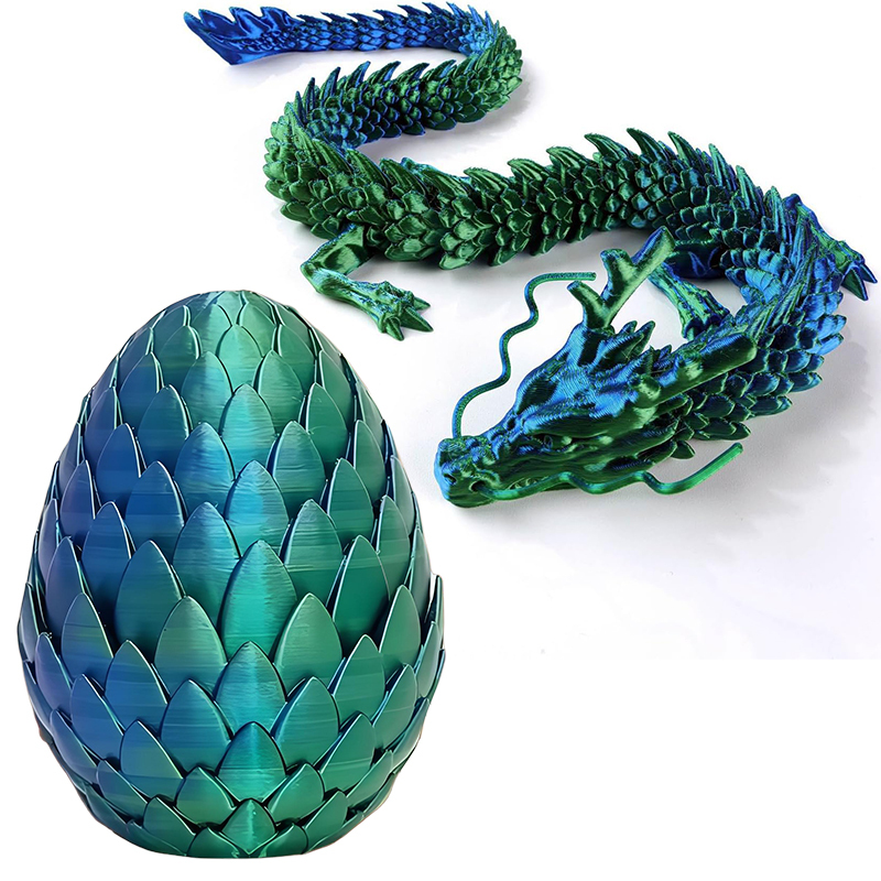 Oeuf de dragon bleu vert 12,5 cm + dragon chinois 30 cm