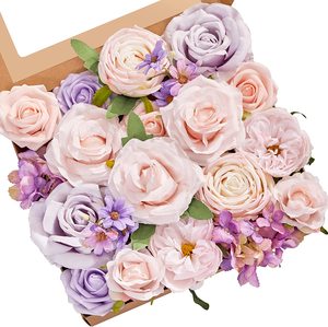 人造花<span class=keywords><strong>DIY</strong></span>婚礼花束蛋糕装饰混合玫瑰组合腮红粉色和白色花朵摆件