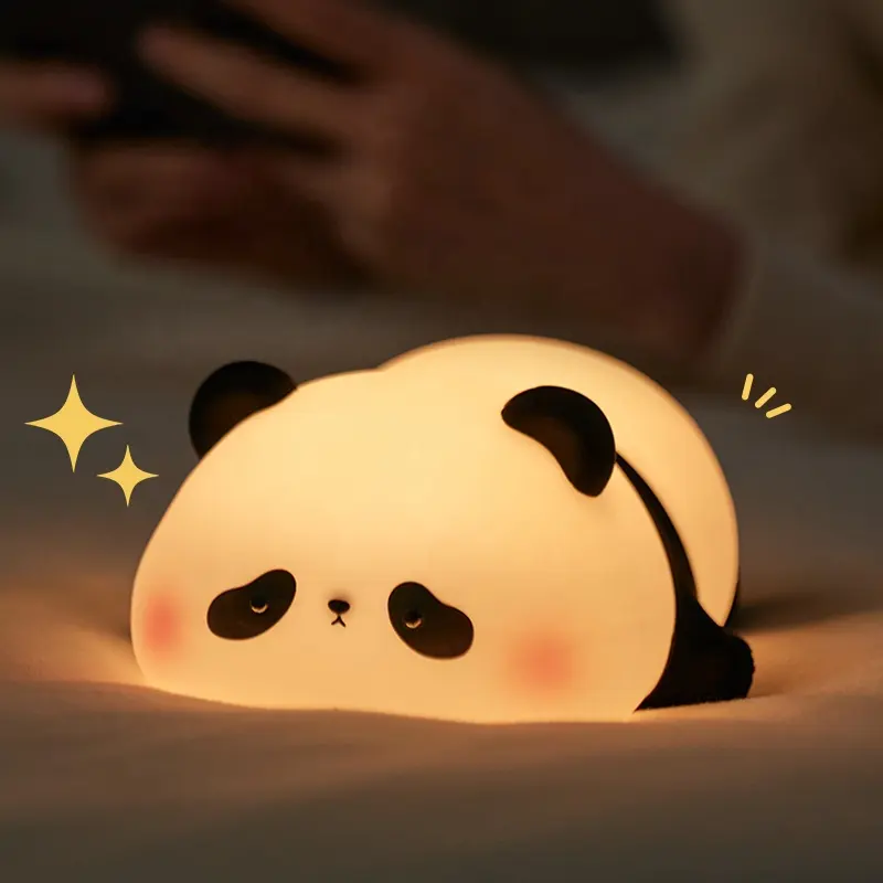 Silicone Panda Lamp 1200mah Sensitive Tap Control Warm White Breathing Light Portable LED USB Rechargeable Night Light