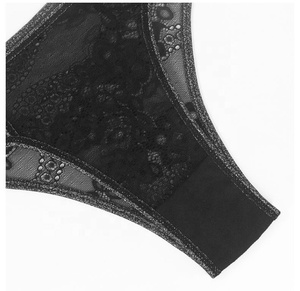 VS Branded Mesh Medium Waist Thong With Double Twinkle Rhinestone Diamond Flower <strong>Pattern</strong> Women's G-<strong>string</strong> Panties - Product Image 6