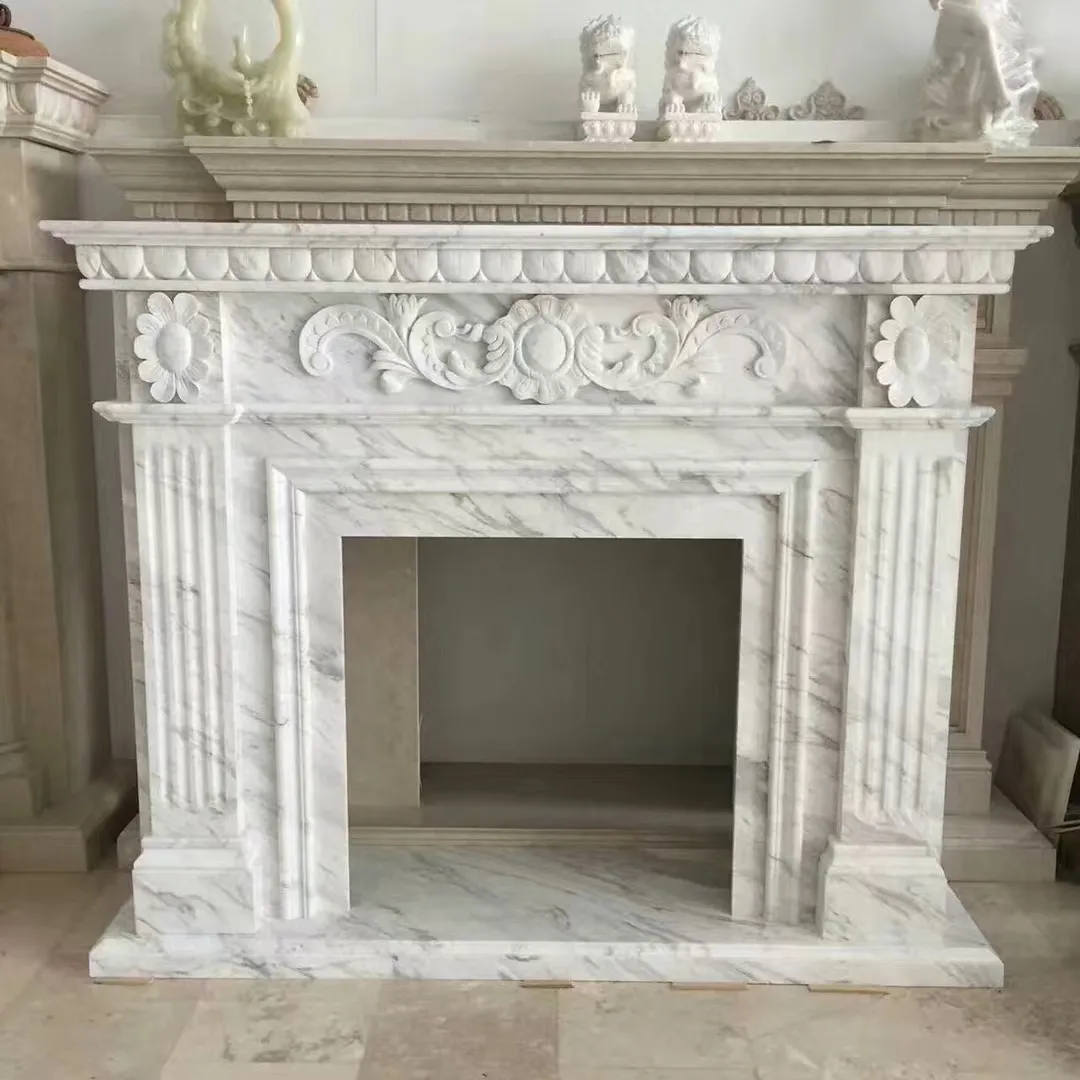 Cornija de lareira em mármore branco Calacatta decorativa para casa com borda de mármore à venda