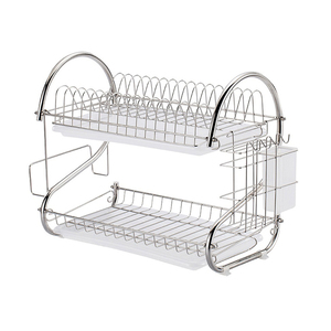 2-Tier <strong>S</strong> Shape <strong>Dish</strong> Drainer <strong>Rack</strong> with Utensil Holder Metal Plate Storage <strong>Rack</strong>
