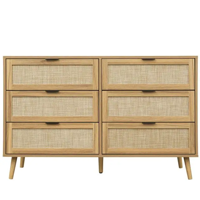 Sala de estar Modern rattan 6 Gavetas Wood Storage móveis armário madeira cômoda para quarto