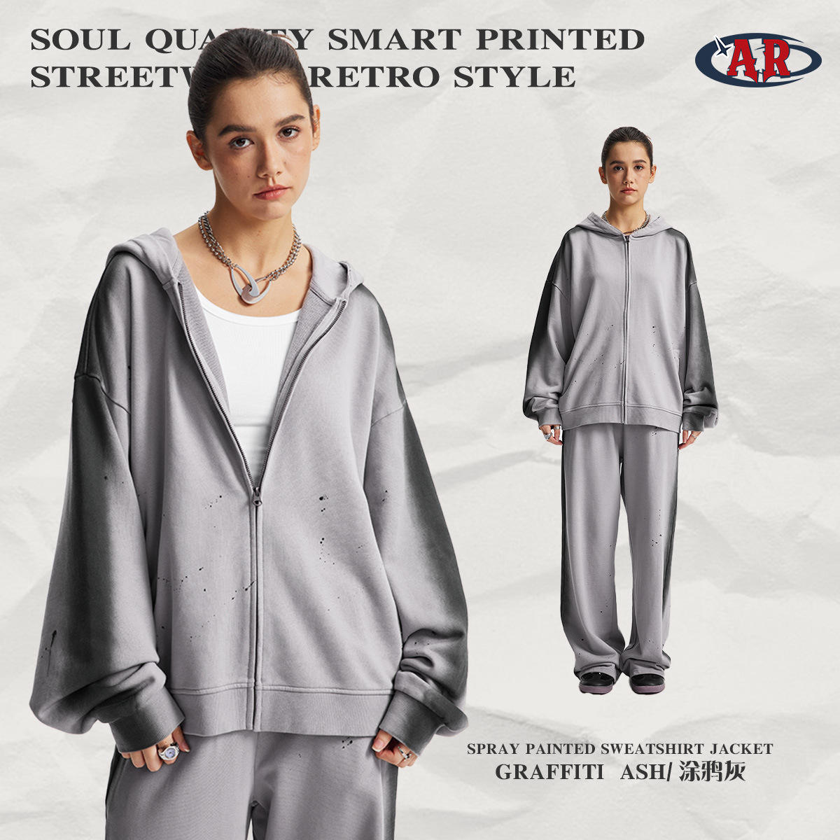 เสื้อกันหนาว F31-กราฟฟิตีสีเทา