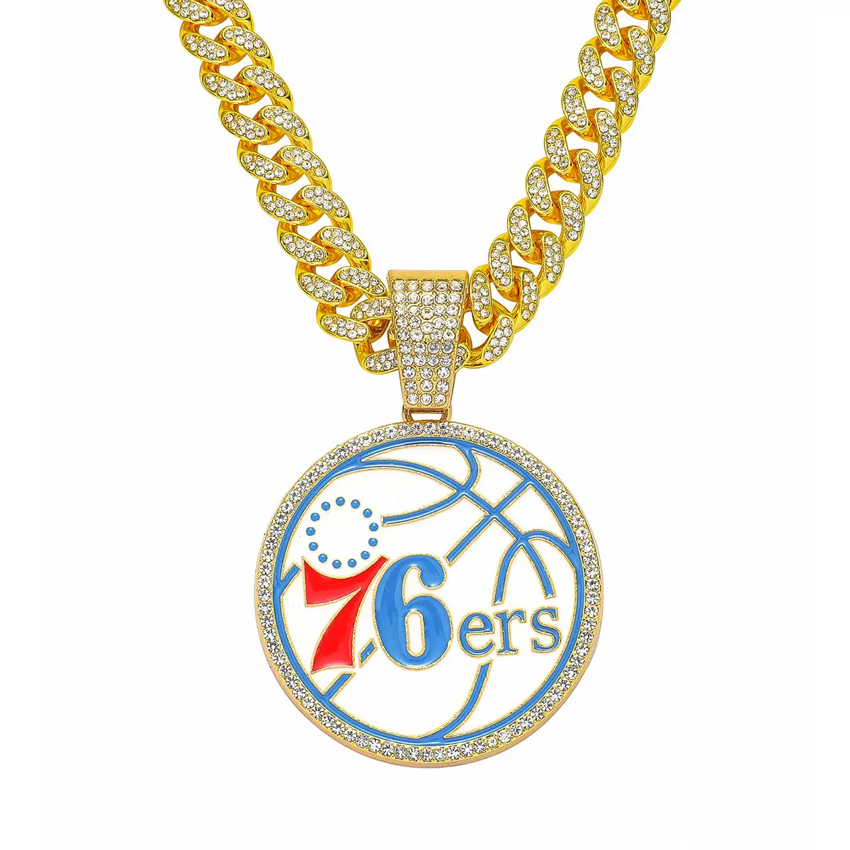Nieuwe Basketbal Team Logo Full Diamond Hanger Legering Herdenkingsgeschenk Ketting Voor Mannelijke En Vrouwelijke Fans