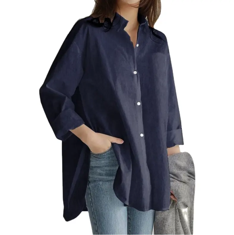 Chemise en jean bleu pour femme, Blouse asymétrique, chemise décontractée à manches longues, tunique boutonnée, haut ample, à la mode, collection 2020