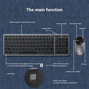 Puerto de carga ultrafino con carga integrada, puerto de carga de 2,4 modos GThree + Ratón con teclado digital de metal combinado - Product Image 3