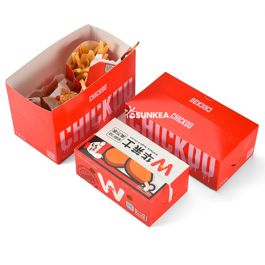 Atacado Descartável Take Away Food Grade Personalizado LOGOTIPO Impressão fast food frango frito caixa