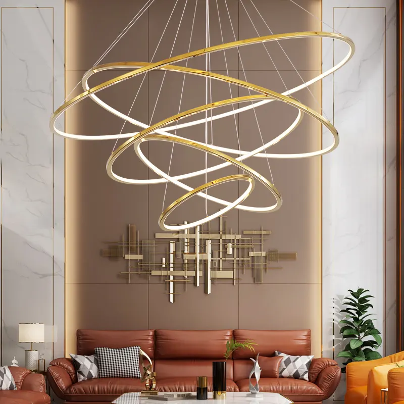 Elegante moderno anéis dourados, lâmpada pingente, 85 ~ 265v, luminária de teto, lustre redondo