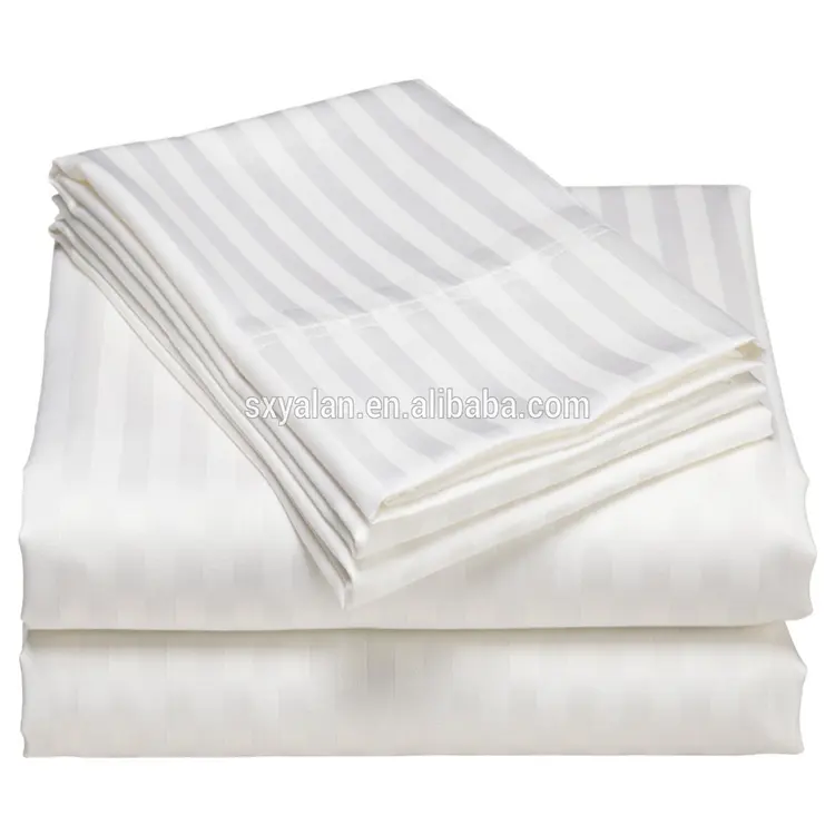 White hotel linen 100% cotton polyester textile/satin/stripe/jacquard fabric